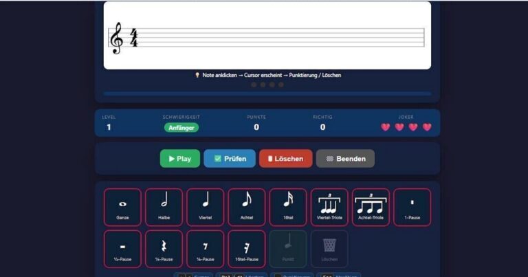 Rhythmusdiktat online üben – kostenlos, ohne App, direkt im Browser