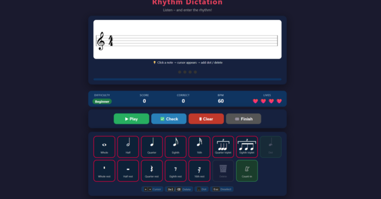 Practice Rhythm Dictation Online – Free, No App, Right in Your Browser